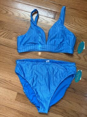 Women’s Blue Two-Piece Swim Bikini Bottoms Set